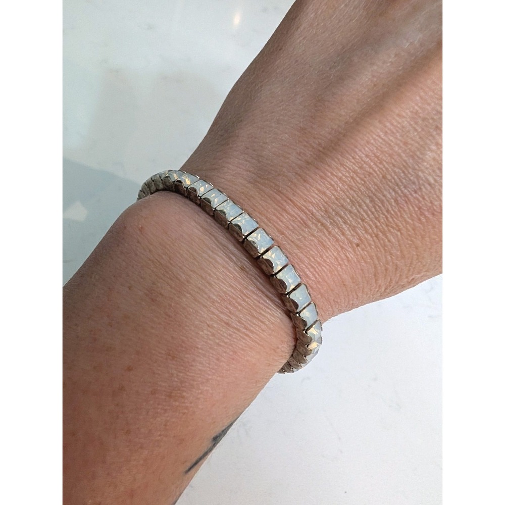 Swarovski Luxe Princess Cut White Crystal Rhodium Stretch‎ Tennis Bracelet